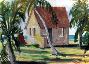 Watercolor painting of a shelter on Boca Chita Key