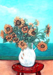 Sun Flowers on the Red Stool