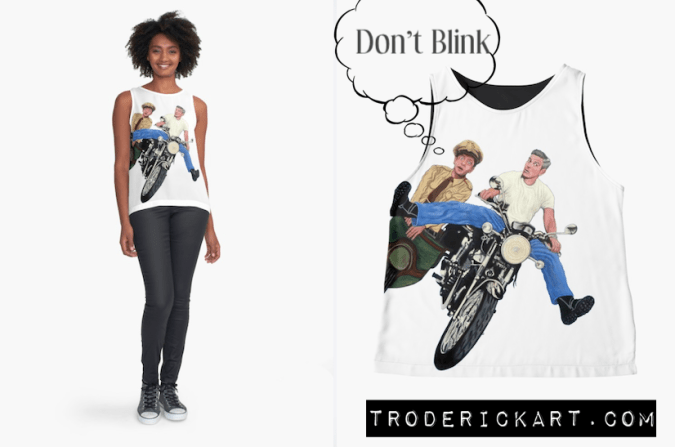 Contrast tank with George and Don on motorcycle.