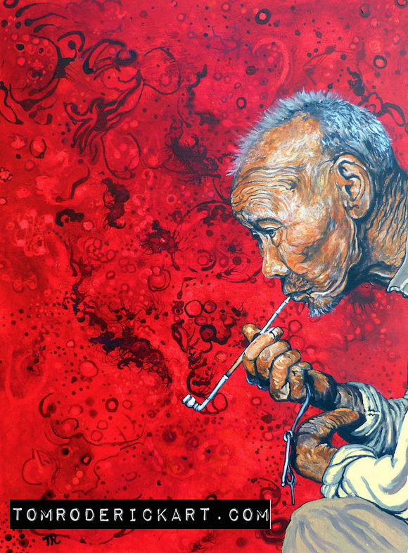 Asian man smoking Opium pipe