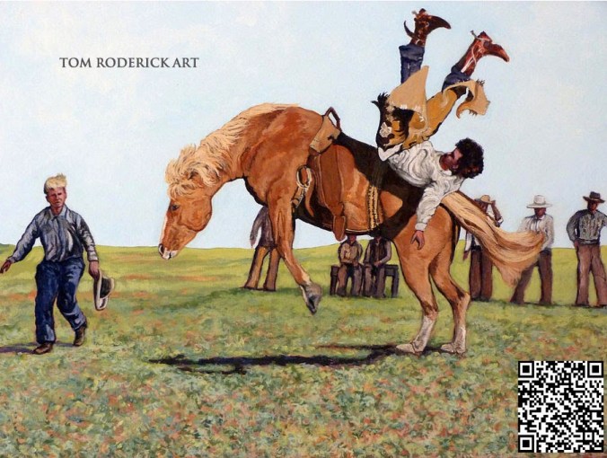 Bucking Bronco tossing cowboy.