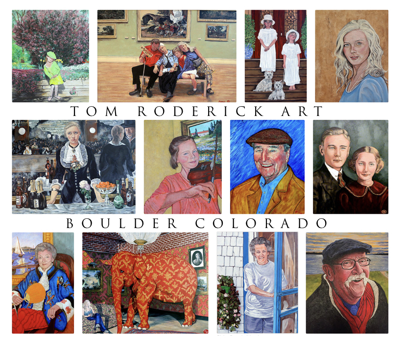 Collage of portraits by Boulder portrait artist Tom Roderick