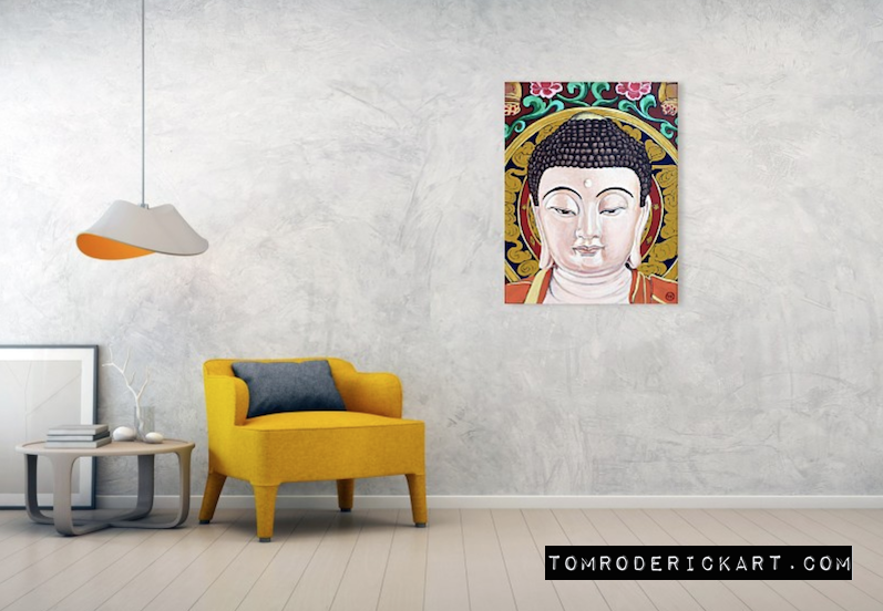 Portrait of Goddess Tara hanging on wall by Boulder artist Tom Roderick.
