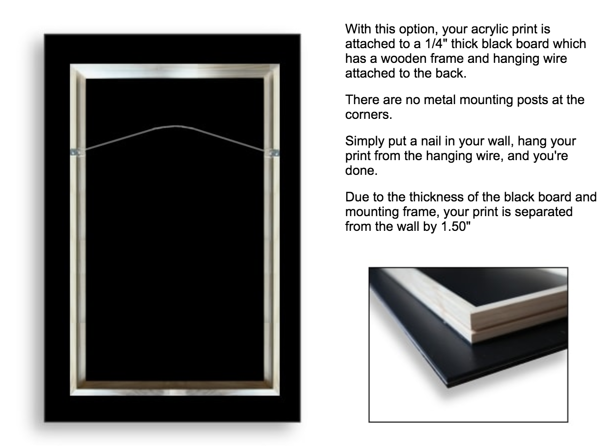 Mounting and hanging example for acrylic prints available from Tom Roderick Art