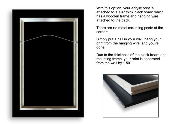 Mounting and hanging example for acrylic prints available from Tom Roderick Art