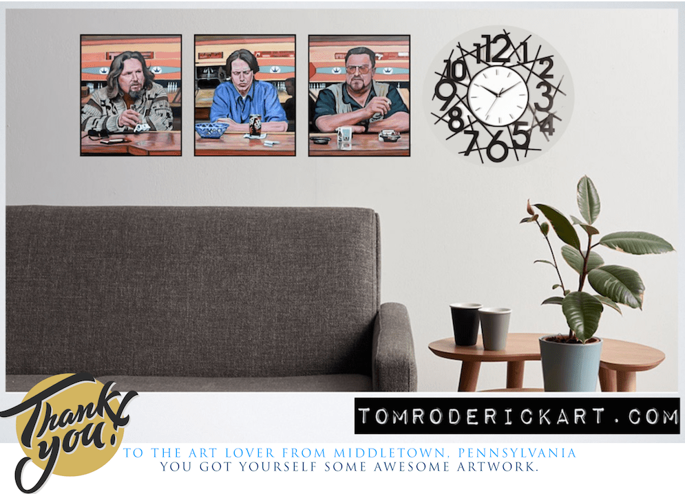 The Big Lebowski Triptych by Boulder portrait artist Tom Roderick.