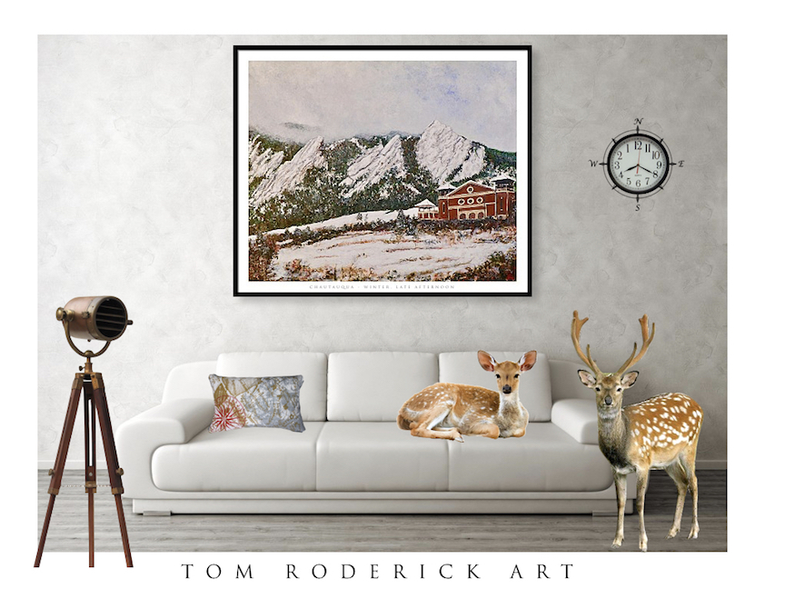 Chautauqua Hall Winter Late Afternoon by Boulder artist Tom Roderick.