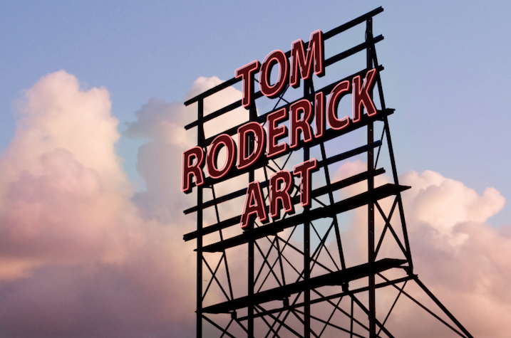 Tom Roderick Art sign in the clouds promo.