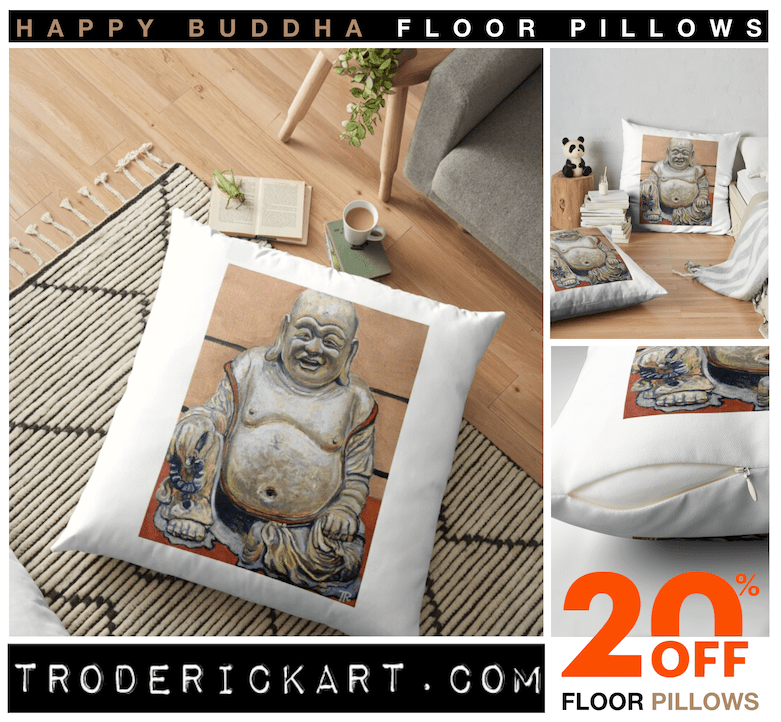 Happy Buddha Floor Pillow by Boulder artist Tom Roderick.