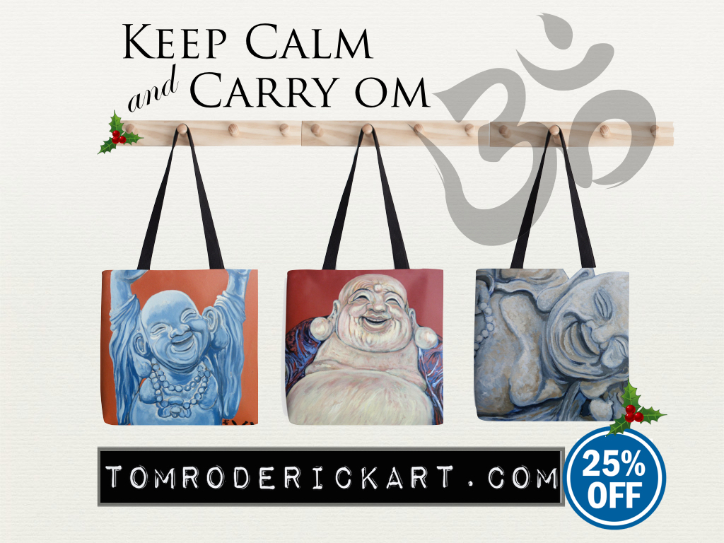 Keep Calm and Carry Om Holiday Tote Promo TomRoderick Art