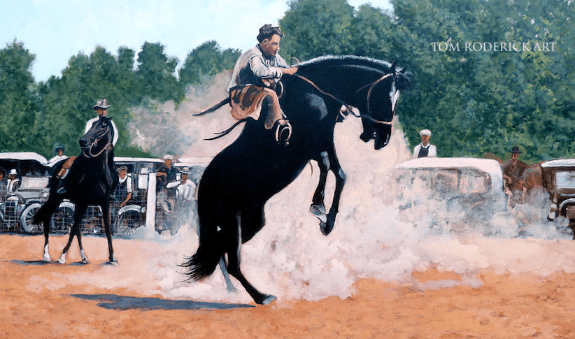 Whoa Nelly rodeo painting by Boulder artist Tom Roderick.