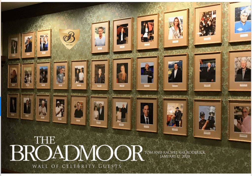 Wall of celebrity guests at the Broadmoor Hotel Colorado Springs.