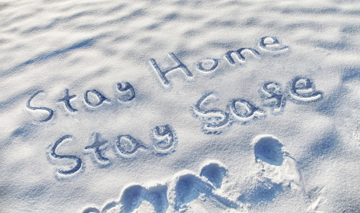 Stay Home Stay Safe Snow Writing Springtime in the rockies