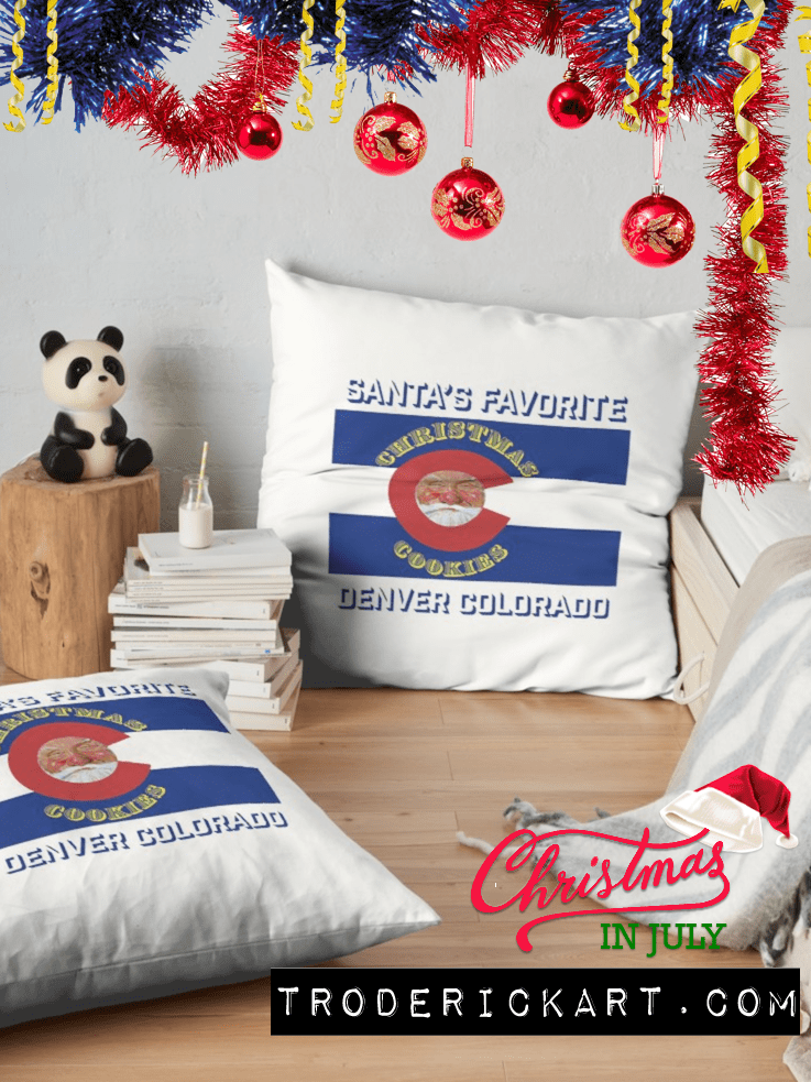 Santa's Favorite Christmas Cookies throw pillows by Boulder artist Tom Roderick.