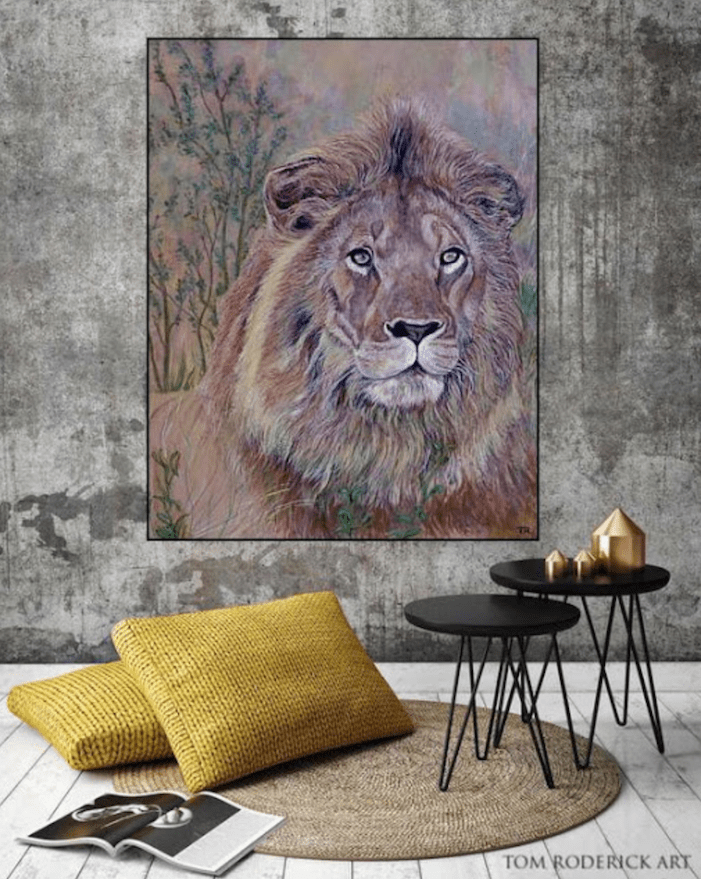 Portrait of Frank the Lion by Boulder contemporary artist Tom Roderick.