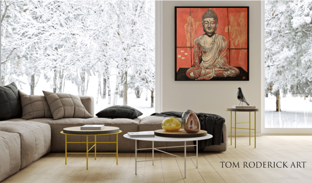 Earth touching buddha by Boulder artist Tom Roderick art.